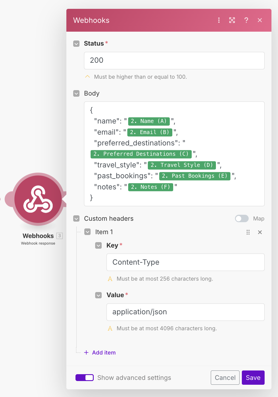 Final Webhook Configuration Screenshot